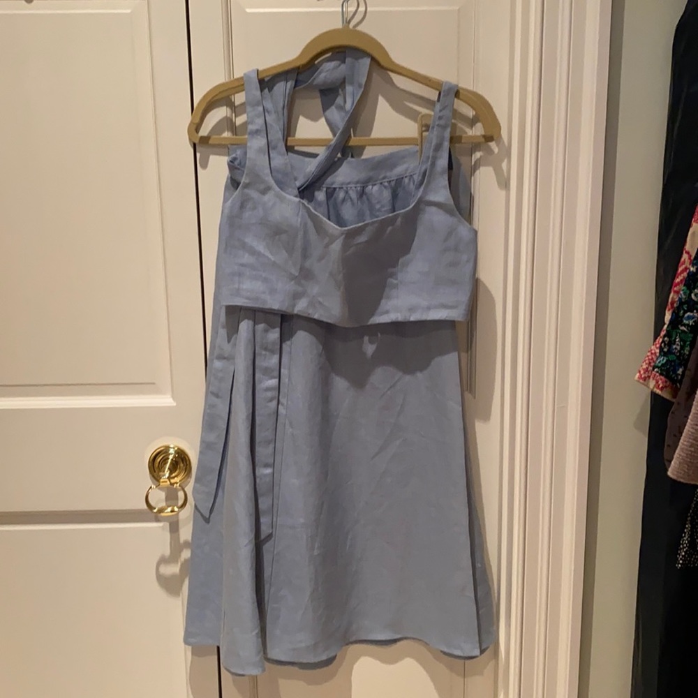 Blue linen Reformation two piece small